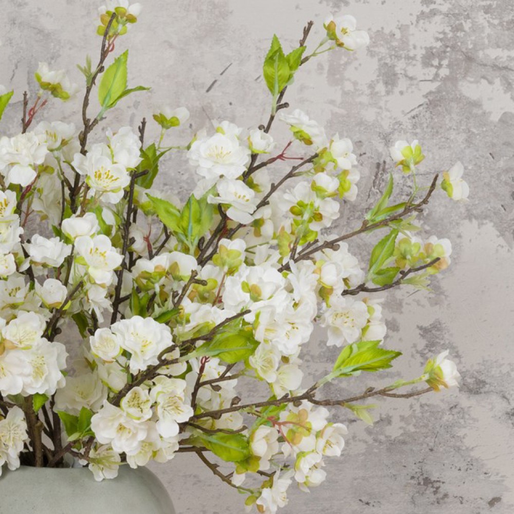 Artificial Cherry Blossom Branch White Short Stem 48cm Artificial Flowers